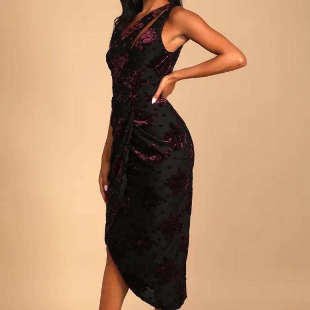NWOT Drinks at Dusk Black Floral Burnout Velvet One-Shoulder Dress XL